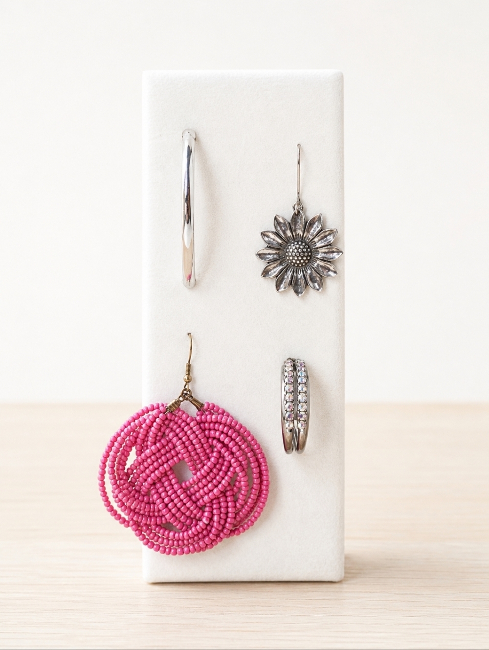 🔥 Mismatched Earrings Set (4 pcs) | Y2K Boho Pink + Silver Minimal | Trendy